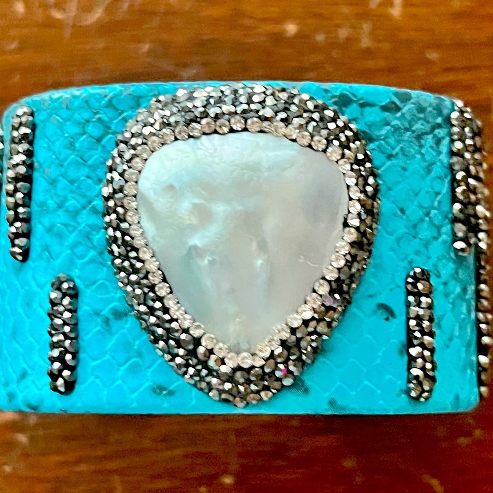 TOURQUOIS COLORED FAUX LEATHER WIDE CUFF BRACELET